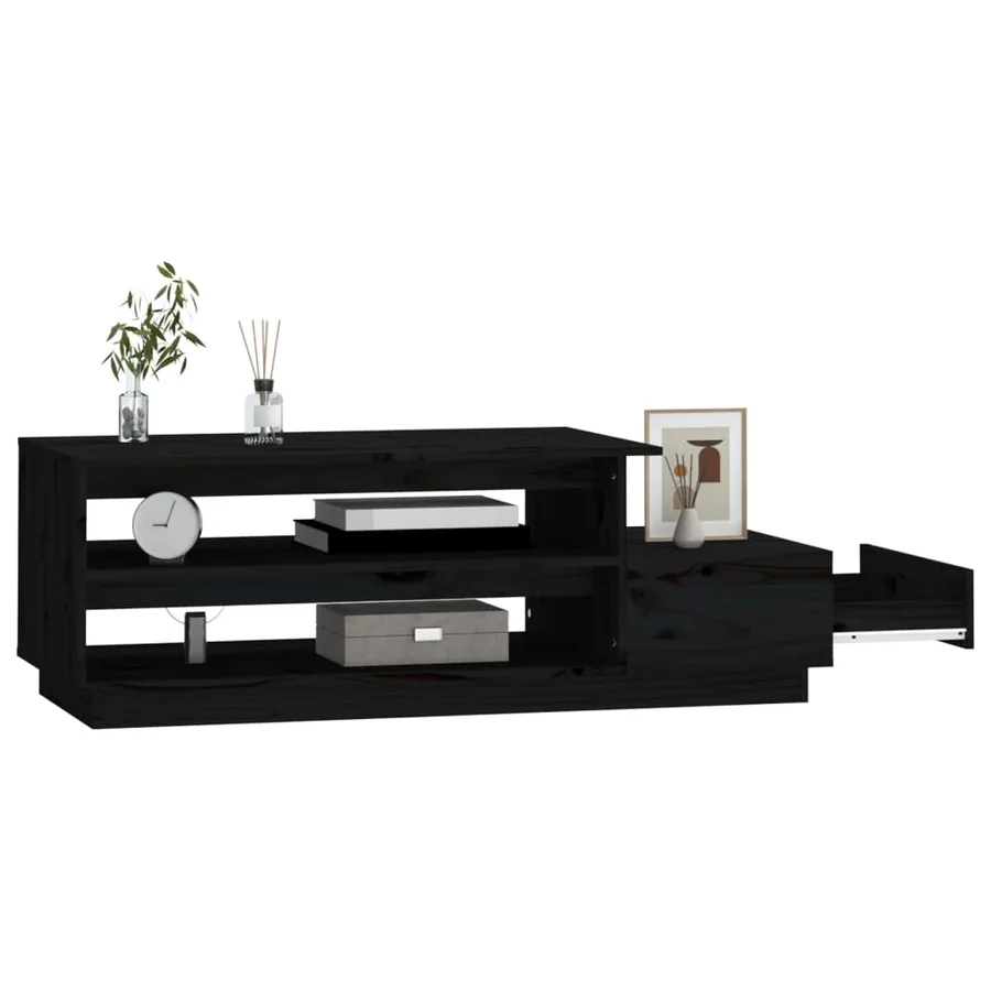 Table basse Noir 120x50x40,5 cm Bois massif de pin - 4