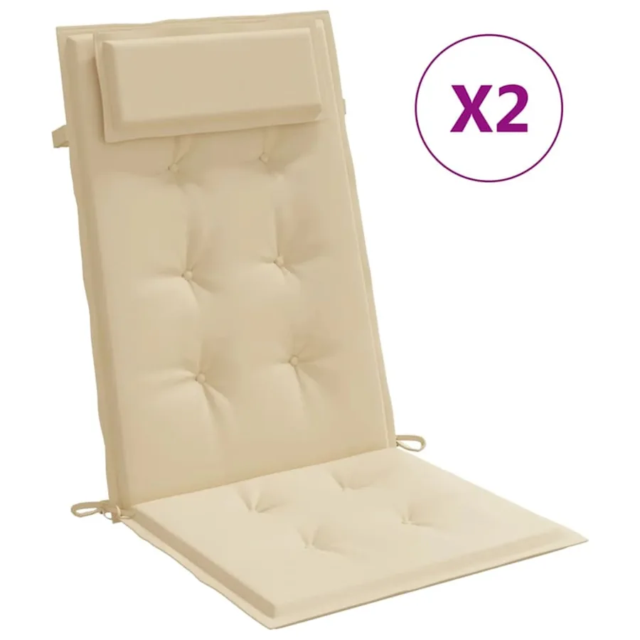 Coussins de chaise à dossier haut lot de 2 beige tissu oxford - 2