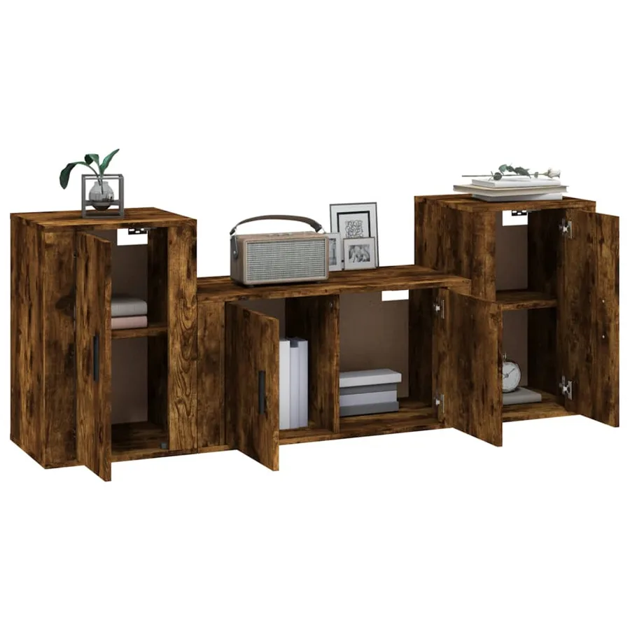 Ensemble de meubles TV 3 pcs Chêne fumé Bois d'ingénierie - 3