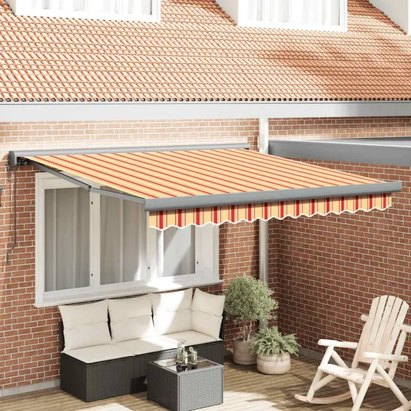 Auvent rétractable jaune et blanc 3,5x2,5 m tissu et aluminium