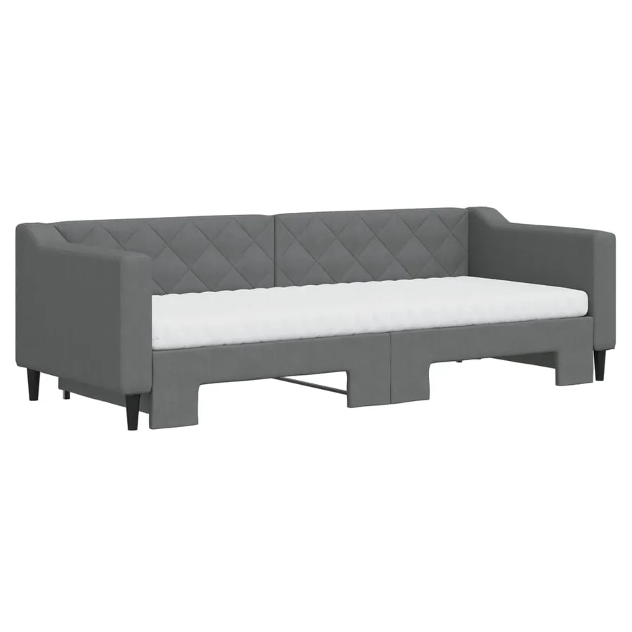 Lit de jour avec gigogne et matelas gris foncé 80x200 cm tissu - 3