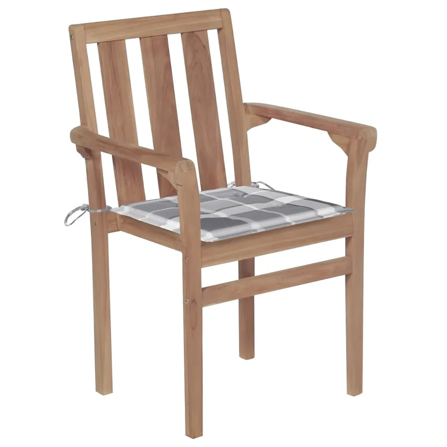 Chaises de jardin lot de 2 avec coussins à carreaux gris Teck - 2