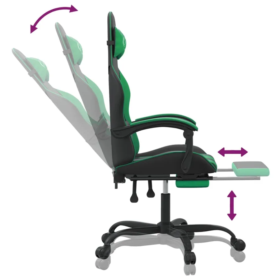 Chaise de jeu avec repose-pied Noir et vert Similicuir - 7