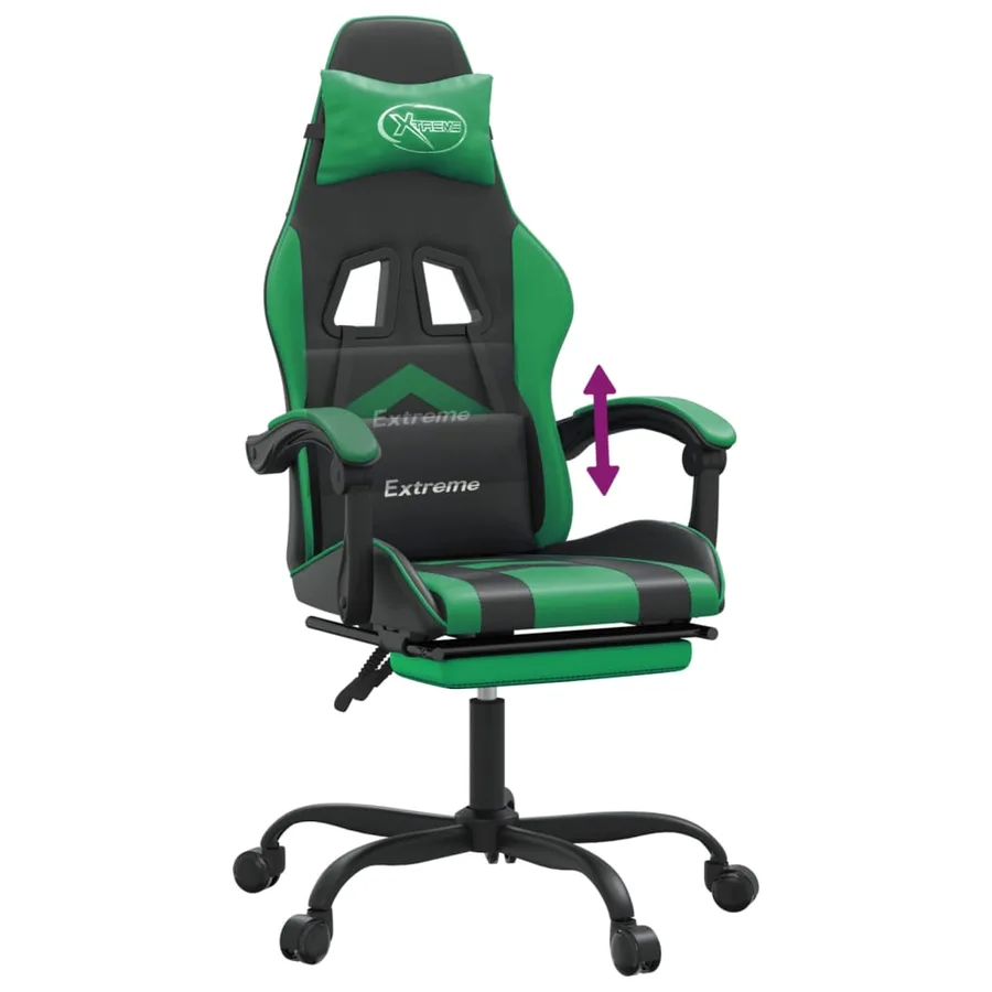 Chaise de jeu avec repose-pied Noir et vert Similicuir - 8