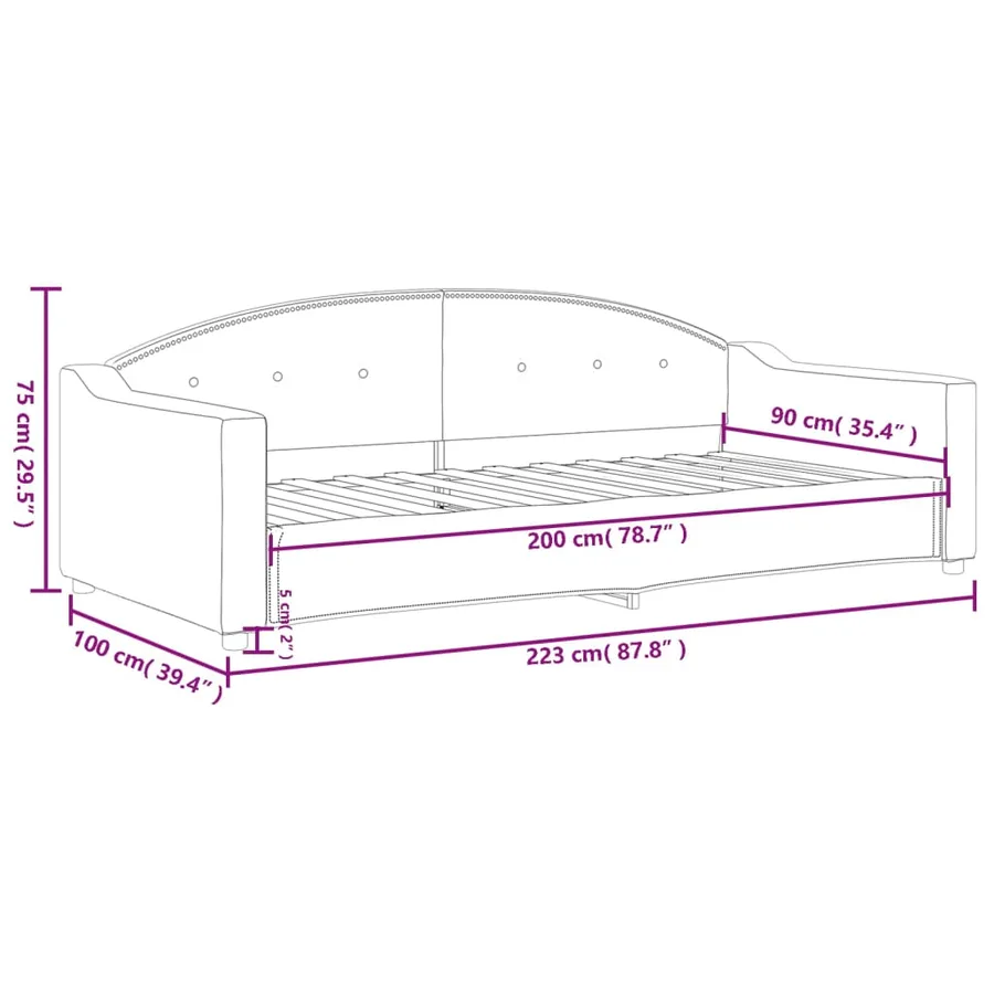 Lit de repos sans matelas gris foncé 90x200 cm tissu - 8