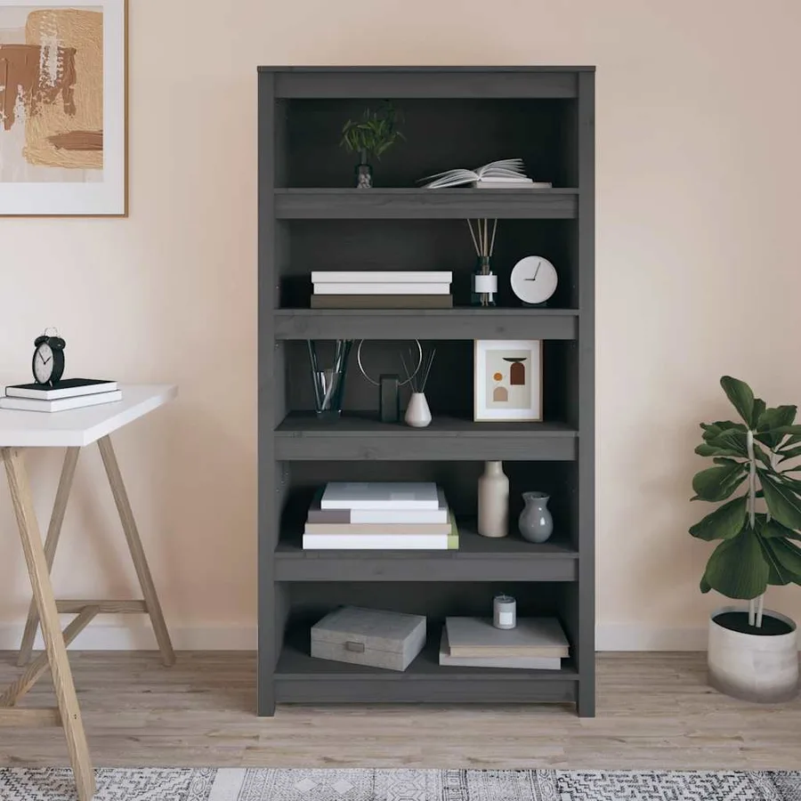 Bibliothèque Gris 80x35x154 cm Bois de pin massif - 3