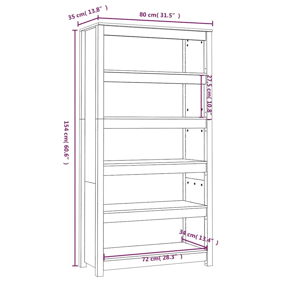 Bibliothèque Gris 80x35x154 cm Bois de pin massif - 8