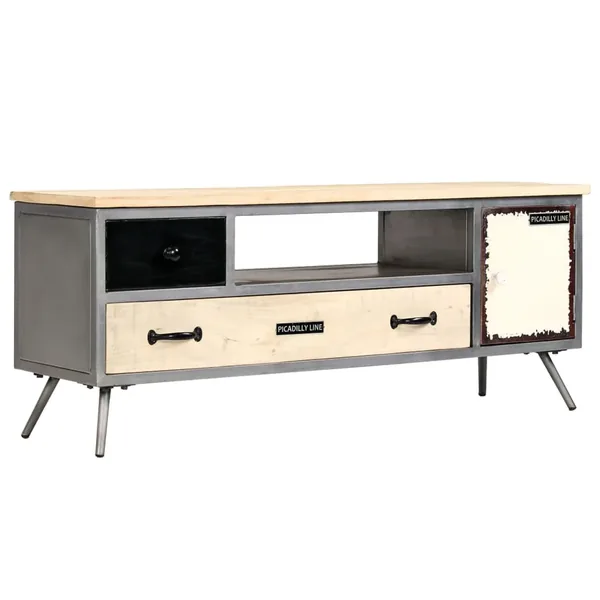 Meuble TV Bois de manguier massif et acier 120x30x45 cm
