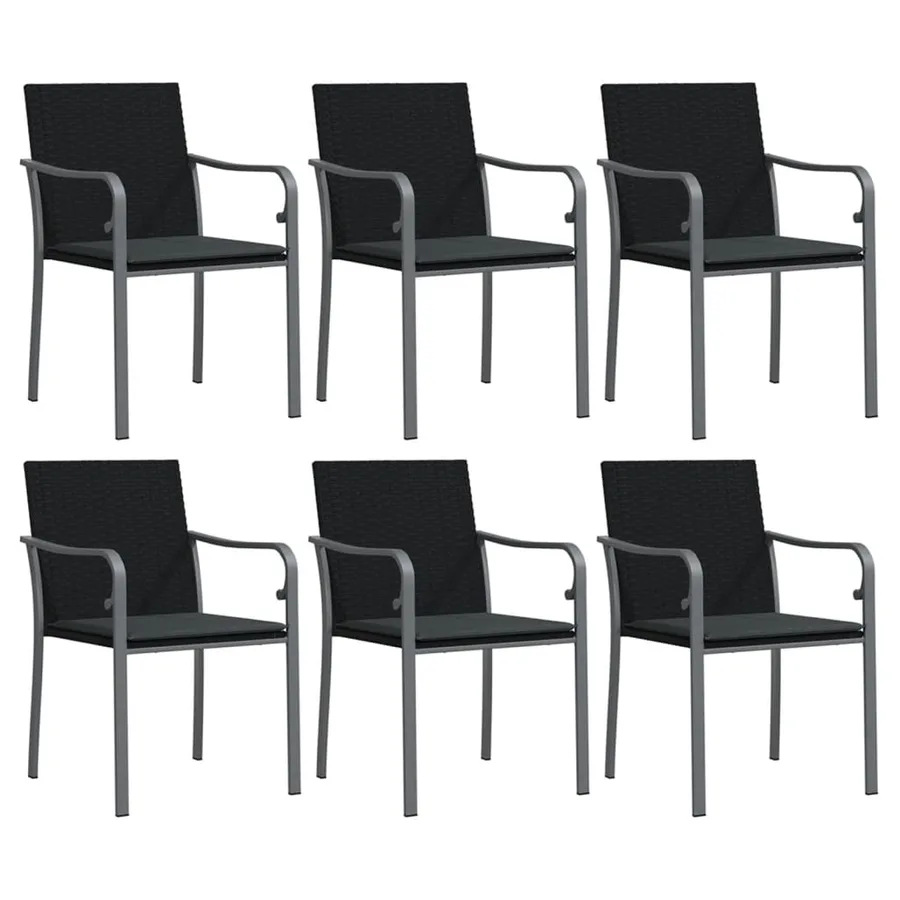 Chaises de jardin avec coussins lot de 6 noir 56x59x84 cm rotin - 2