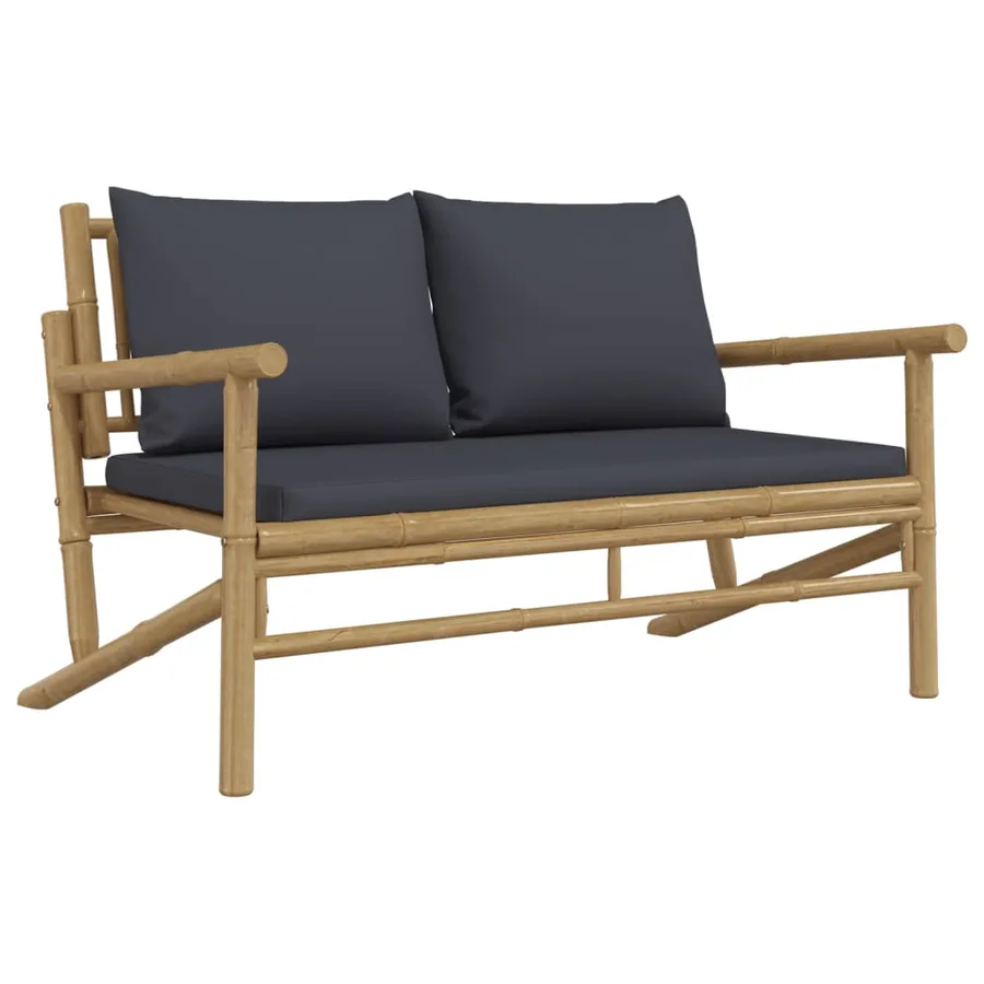 Salon de jardin 5 pcs avec coussins gris foncé bambou - 4