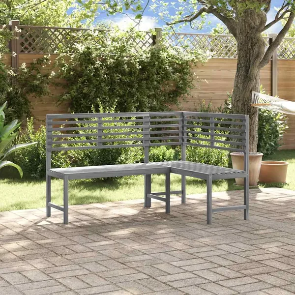 Banc d'angle de jardin Gris 140 cm Bois solide d'acacia