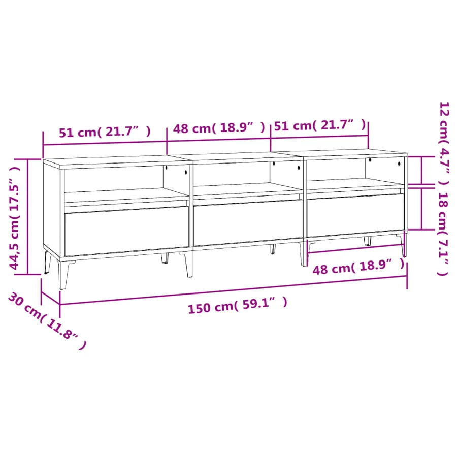 Meuble TV chêne fumé 150x30x44,5 cm bois d'ingénierie - 10