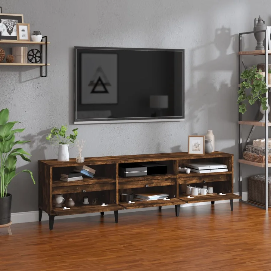 Meuble TV chêne fumé 150x30x44,5 cm bois d'ingénierie - 3