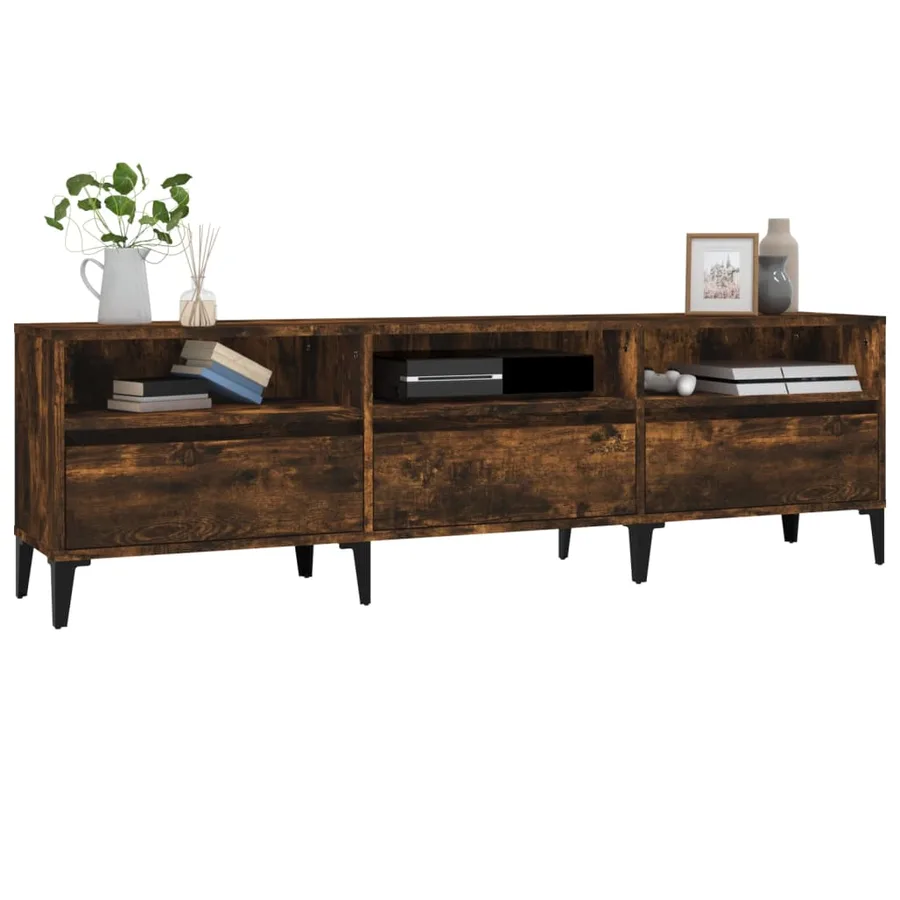 Meuble TV chêne fumé 150x30x44,5 cm bois d'ingénierie - 4
