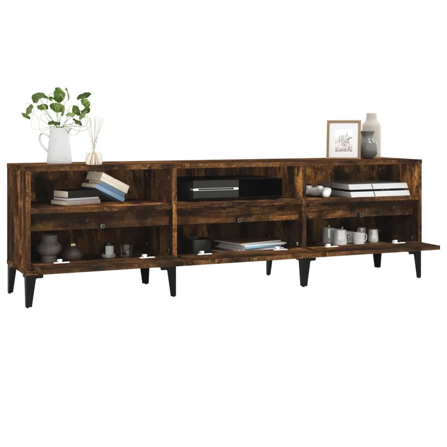 Meuble TV chêne fumé 150x30x44,5 cm bois d'ingénierie - 5
