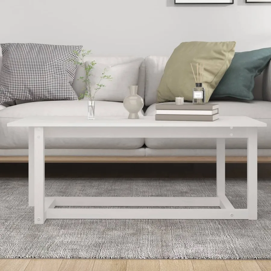 Table basse Blanc 110x55x45 cm Bois massif de pin - 5