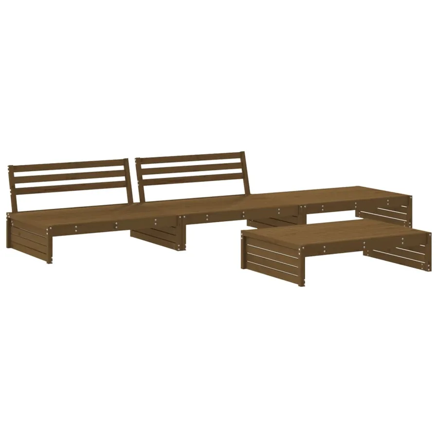 Salon de jardin 4 pcs avec coussins marron miel bois massif - 3