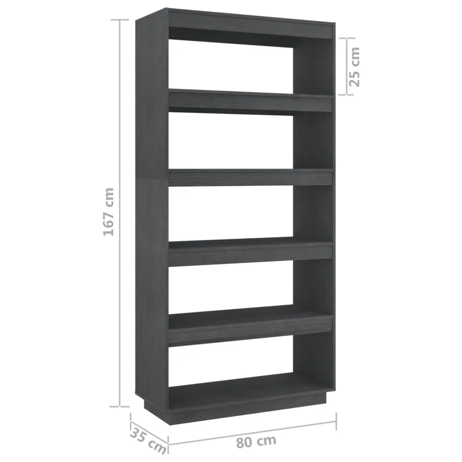 Bibliothèque/Séparateur de pièce Gris 80x35x167 cm Pin massif - 8