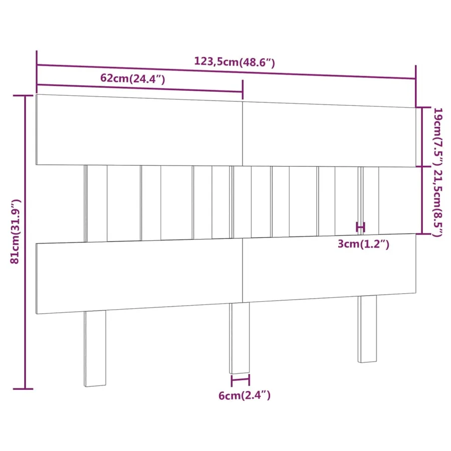 Tête de lit Gris 123,5x3x81 cm Bois massif de pin - 6