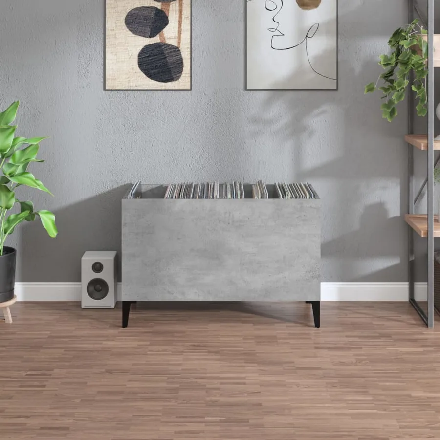 Armoire à disques gris béton 74,5x38x48 cm bois d'ingénierie - 3