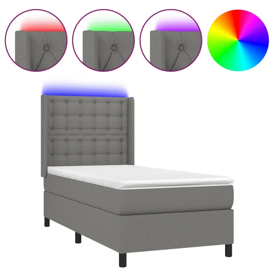 Sommier à lattes de lit matelas LED Gris foncé 90x200cm Tissu - 2