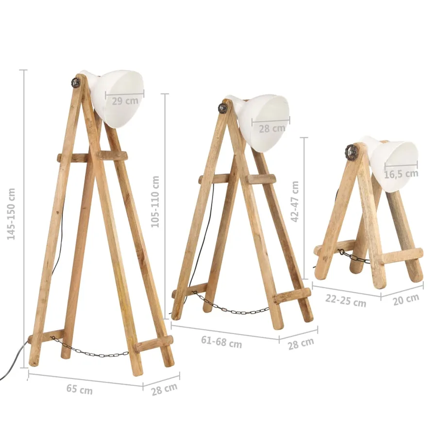 Lampadaires 3 pcs Blanc E27 Bois de manguier massif - 13