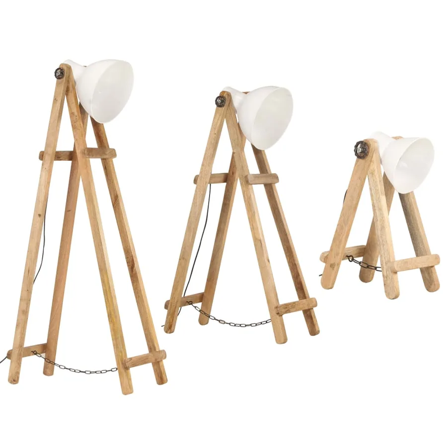 Lampadaires 3 pcs Blanc E27 Bois de manguier massif - 3