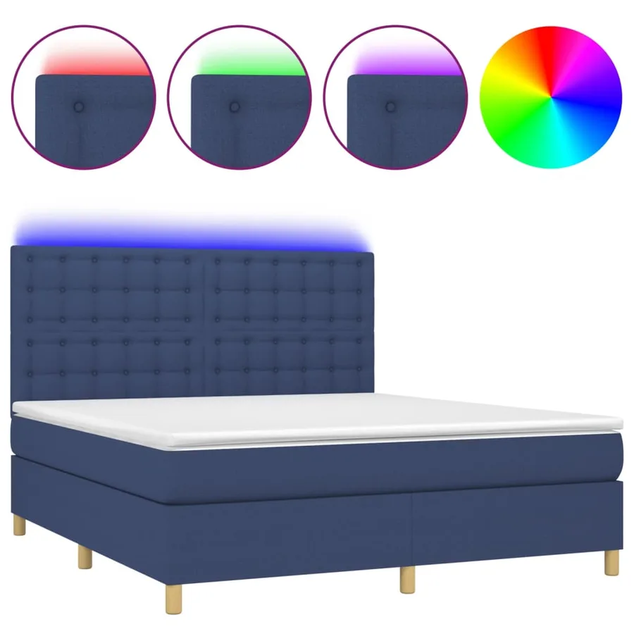 Sommier à lattes de lit et matelas et LED Bleu 180x200 cm Tissu - 2