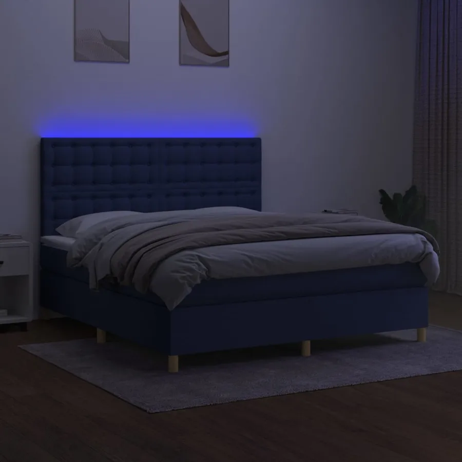 Sommier à lattes de lit et matelas et LED Bleu 180x200 cm Tissu - 4