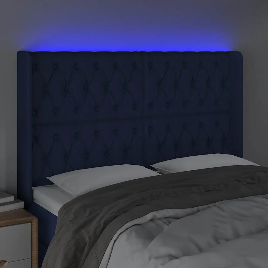Tête de lit à LED Bleu 163x16x118/128 cm Tissu - 4