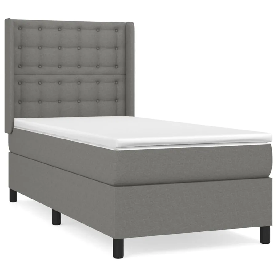Sommier à lattes de lit et matelas Gris foncé 90x190 cm Tissu - 2