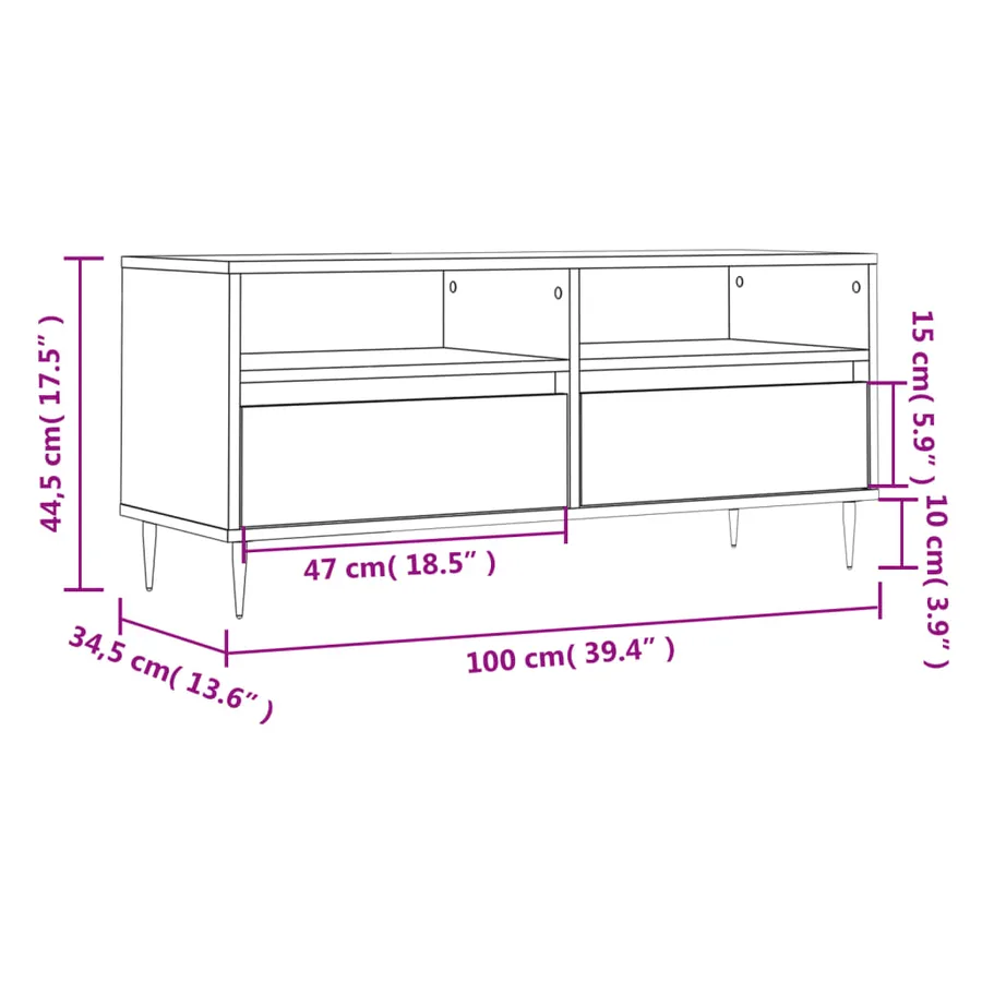 Meuble TV blanc brillant 100x34,5x44,5 cm bois d'ingénierie - 11