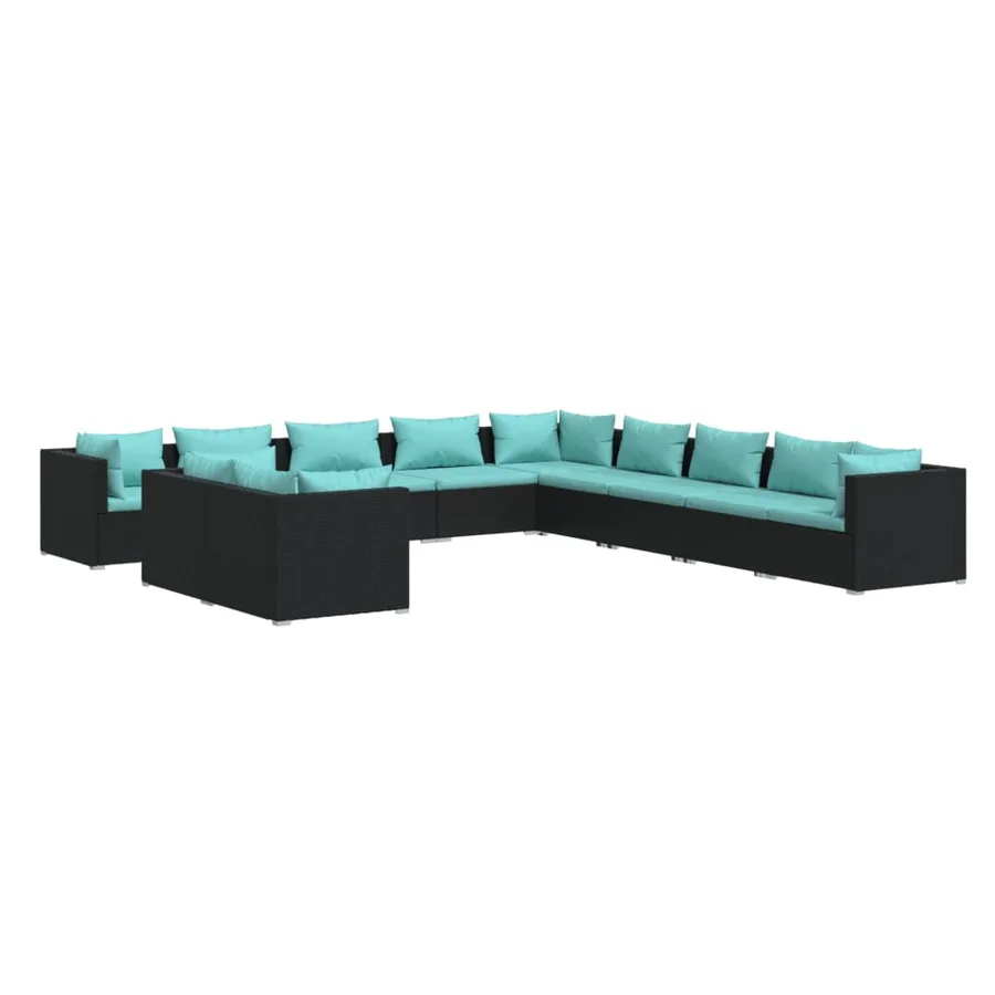 Salon de jardin 11 pcs avec coussins noir résine tressée - 2