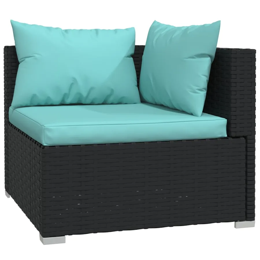 Salon de jardin 3 pcs avec coussins Noir Résine tressée - 5