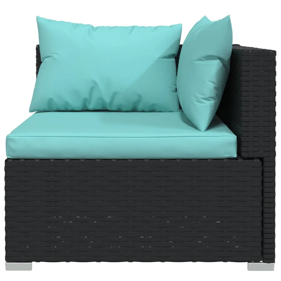 Salon de jardin 3 pcs avec coussins Noir Résine tressée - 6