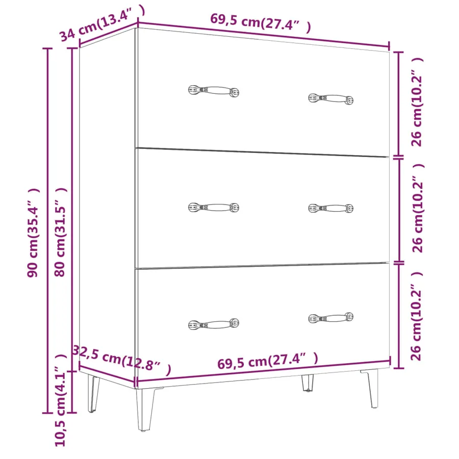Buffet gris béton 69,5x34x90 cm bois d'ingénierie - 8