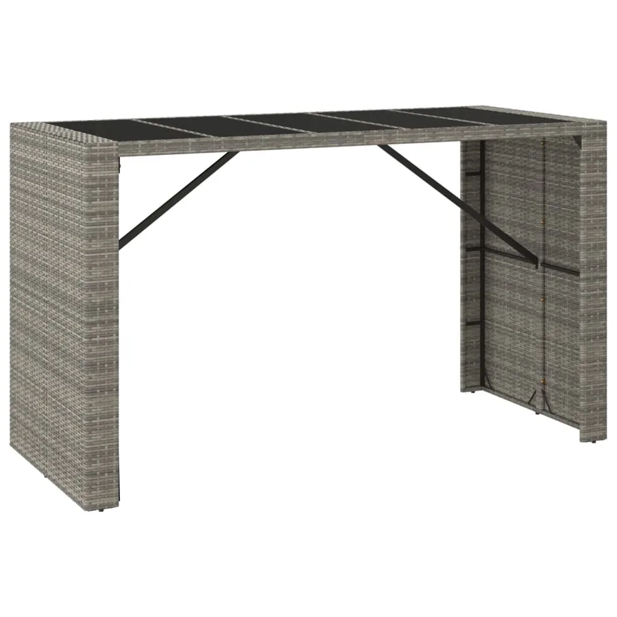 Table de bar et dessus en verre gris 185x80x110 cm poly rotin - 2