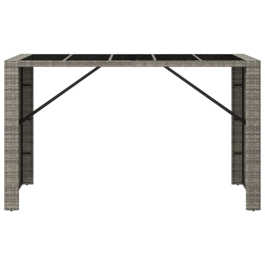Table de bar et dessus en verre gris 185x80x110 cm poly rotin - 3