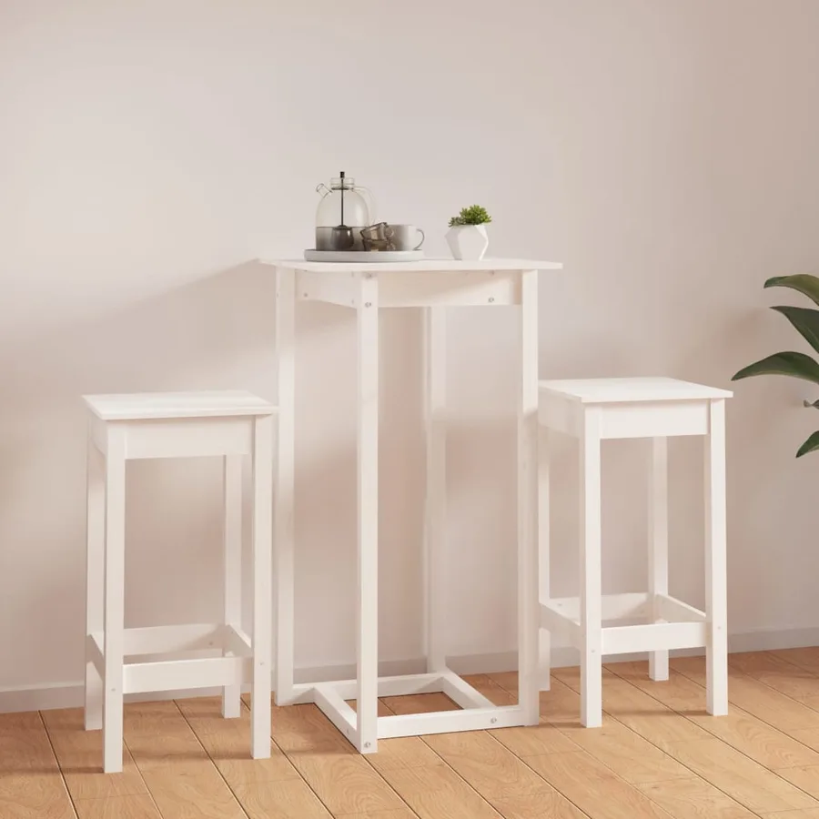 Ensemble de bar 3 pcs Blanc Bois de pin massif - 3