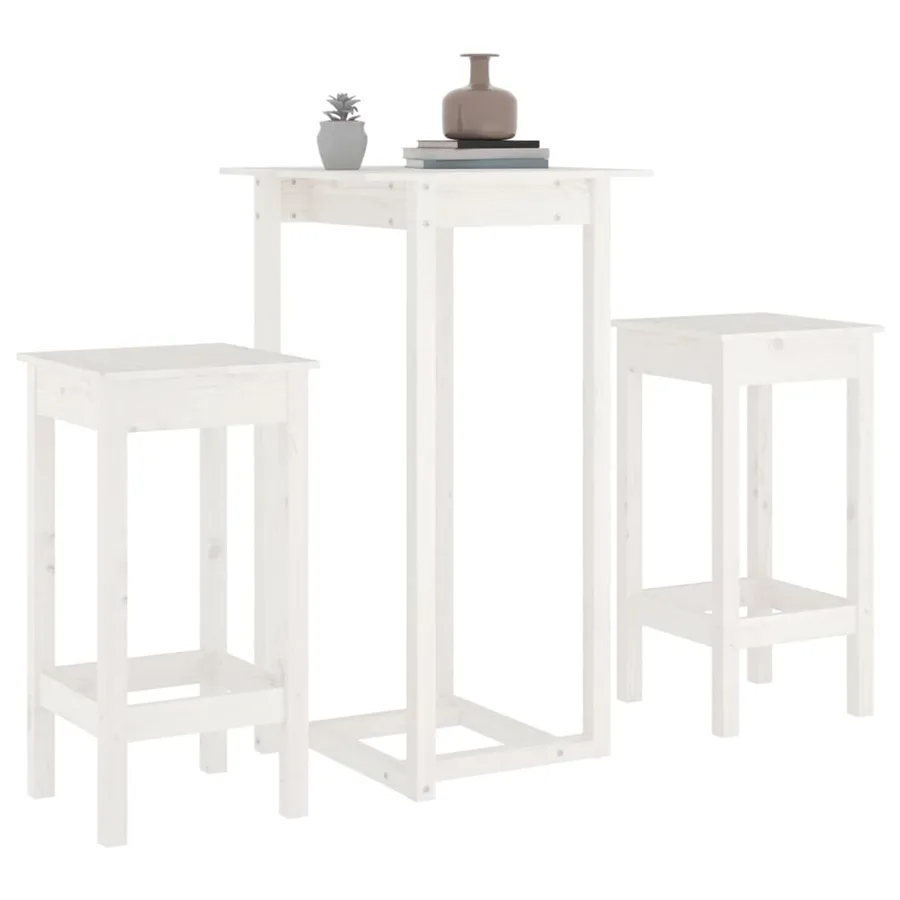 Ensemble de bar 3 pcs Blanc Bois de pin massif - 4