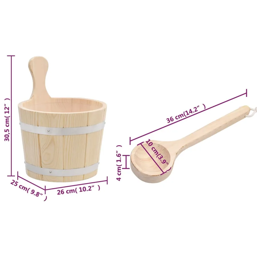 Ensemble de seau et louche pour sauna Bois massif de pin - 8