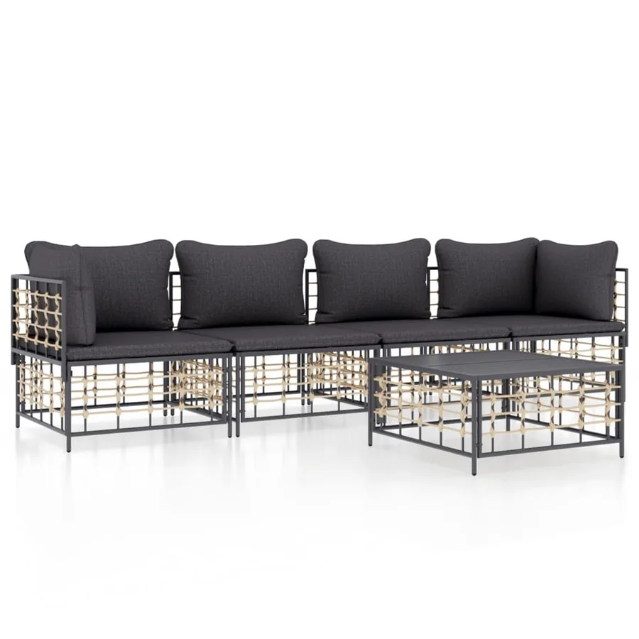 Salon de jardin 5 pcs avec coussins anthracite résine tressée - 2