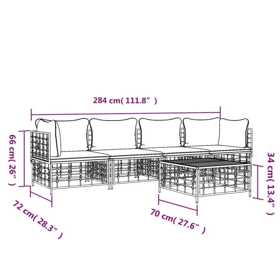Salon de jardin 5 pcs avec coussins anthracite résine tressée - 9