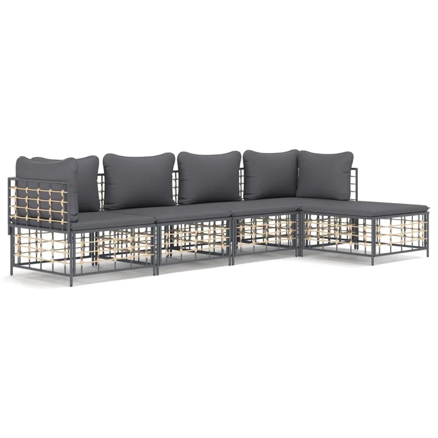 Salon de jardin 5 pcs avec coussins anthracite résine tressée - 2