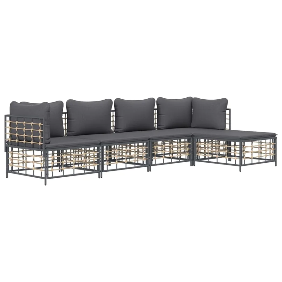 Salon de jardin 5 pcs avec coussins anthracite résine tressée - 3