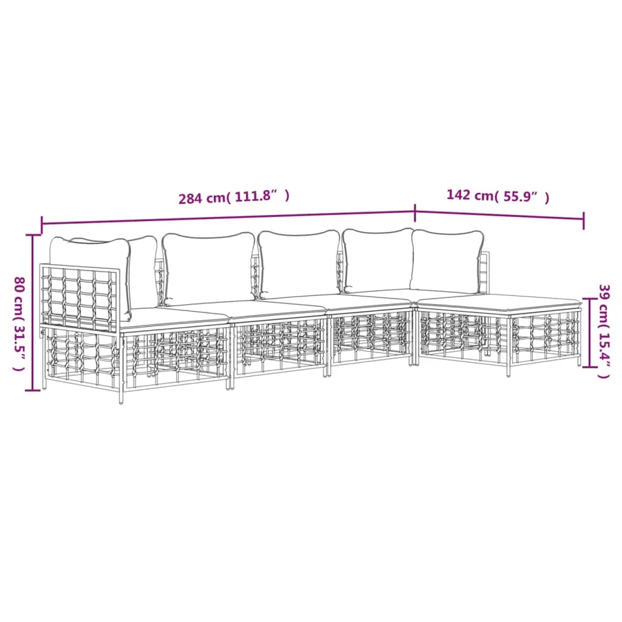 Salon de jardin 5 pcs avec coussins anthracite résine tressée - 9