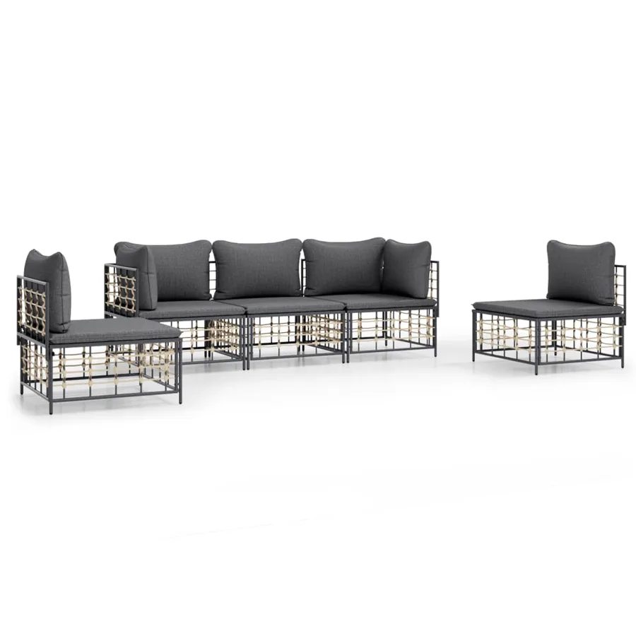 Salon de jardin 5 pcs avec coussins anthracite résine tressée - 2