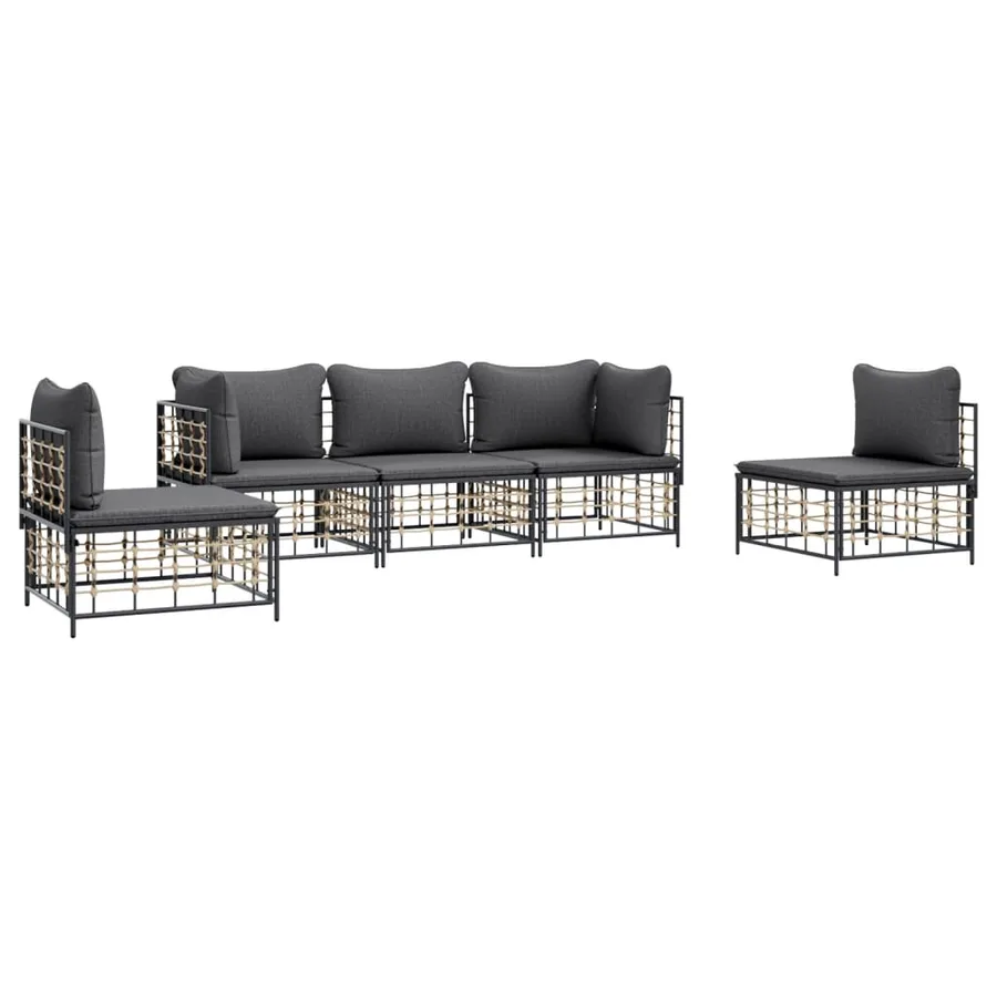 Salon de jardin 5 pcs avec coussins anthracite résine tressée - 3