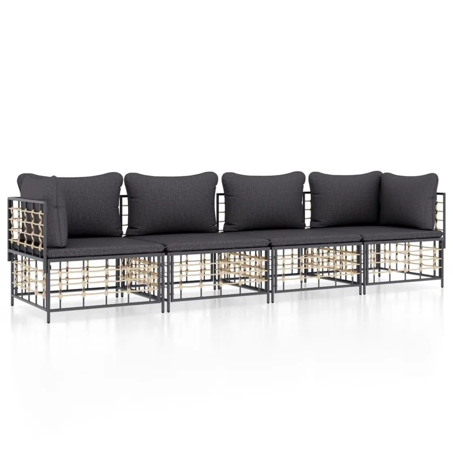 Salon de jardin 4 pcs avec coussins anthracite résine tressée - 2