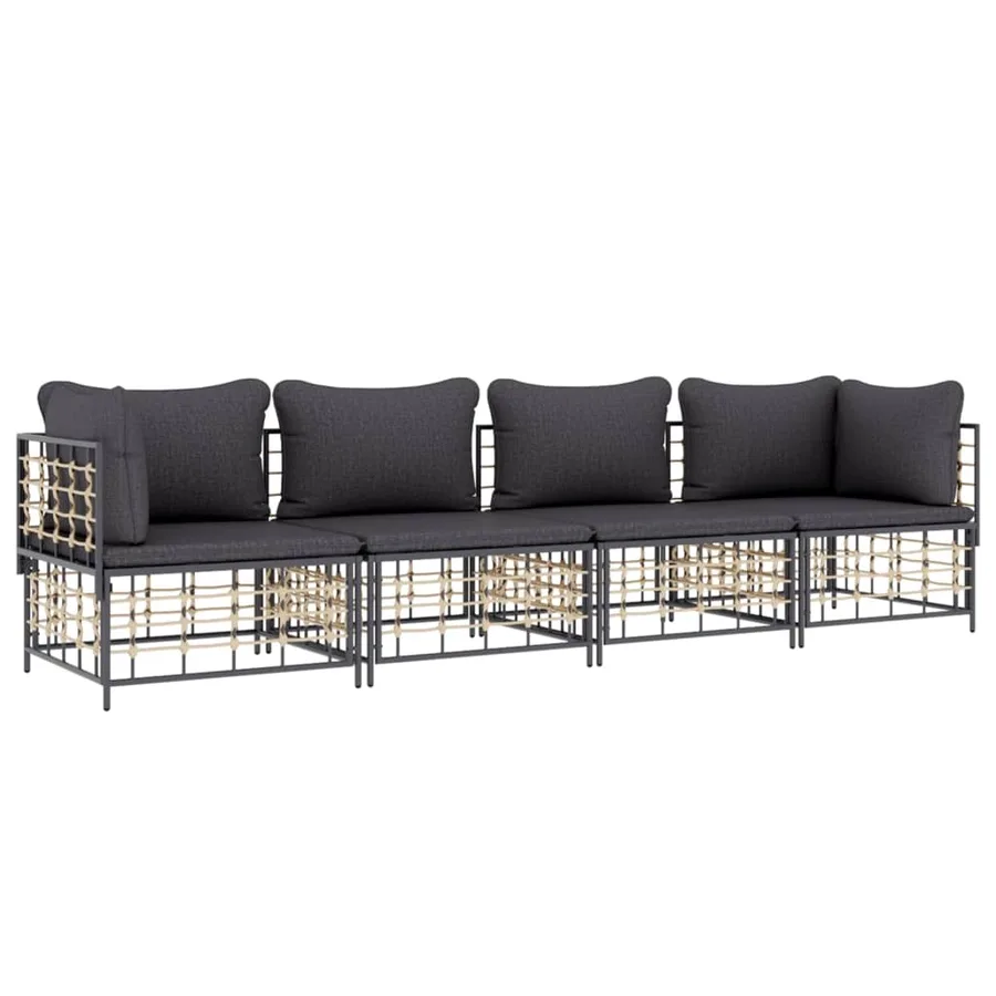 Salon de jardin 4 pcs avec coussins anthracite résine tressée - 3